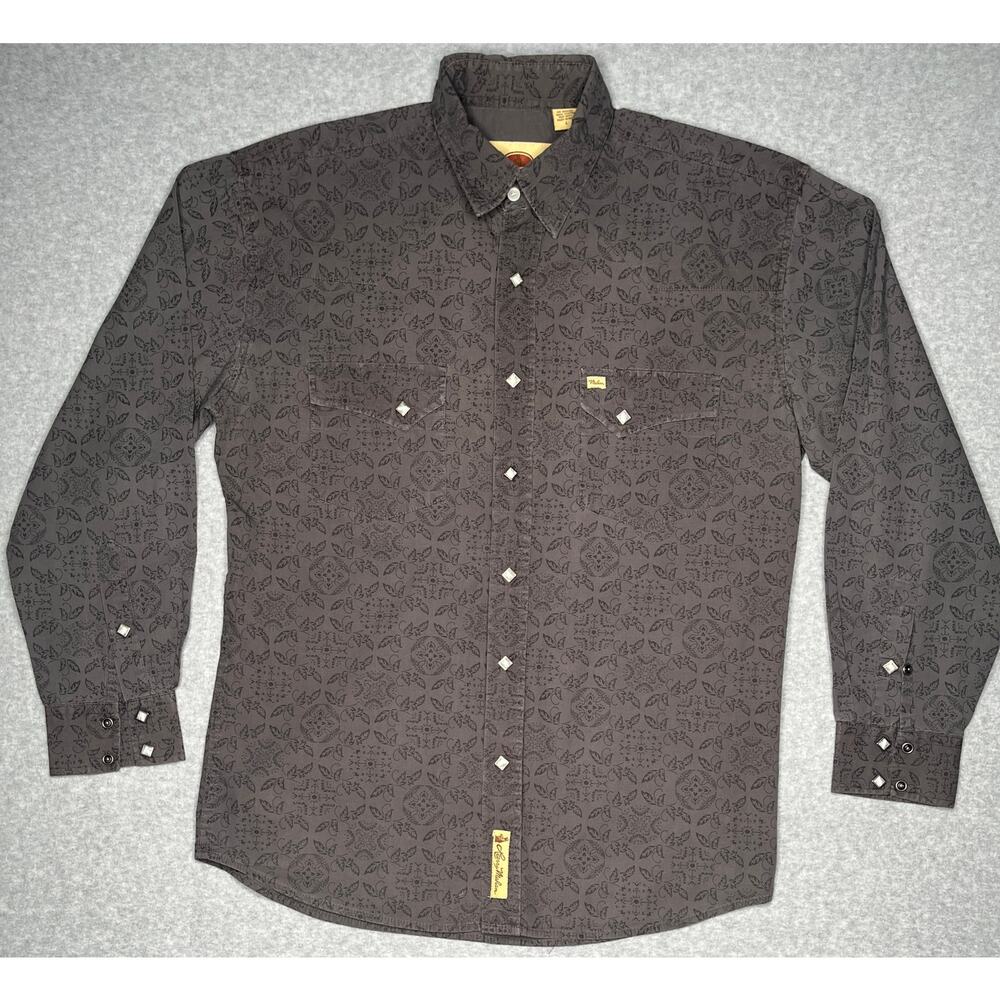 Larry Mahan cowboy collection men's pearl snap shirt grey pockets long sleeve L
